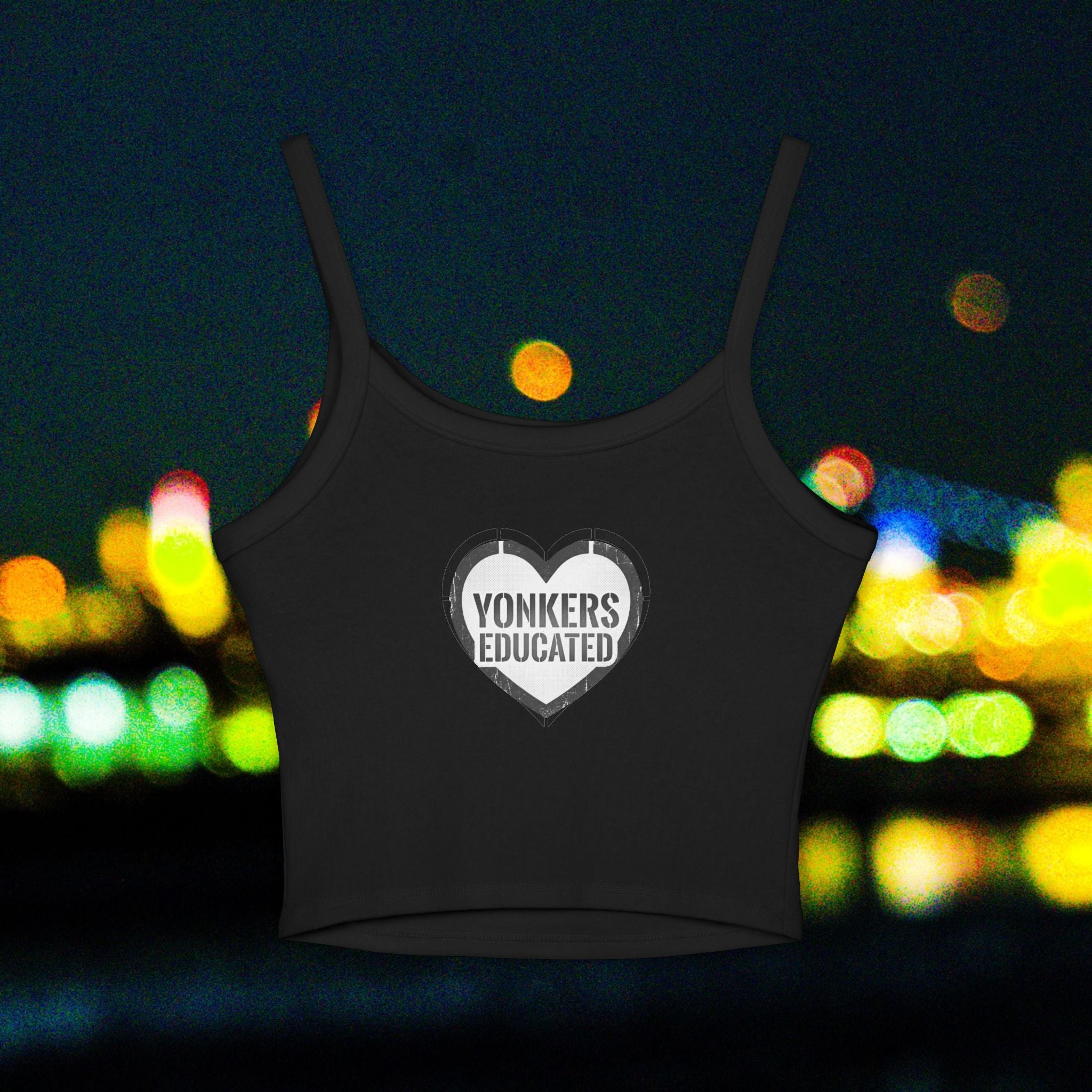 Yonkers University Crop Tank Top — "Yonkers Educated" Heart Logo